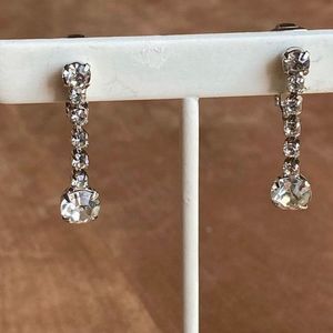 Vintage Midcentury Clip On Rhinestone Drop Earrings STUNNING